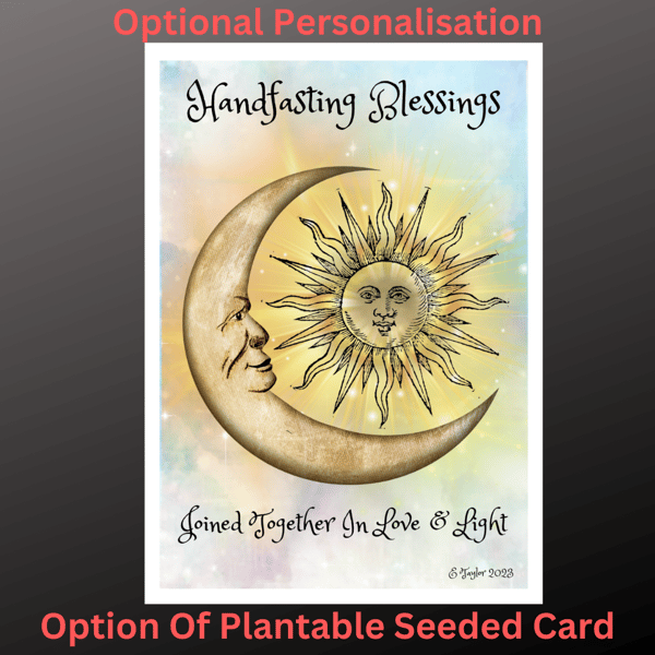 Handfasting Blessings Card CelestialPersonalise Wiccan Pagan Wedding Seeded