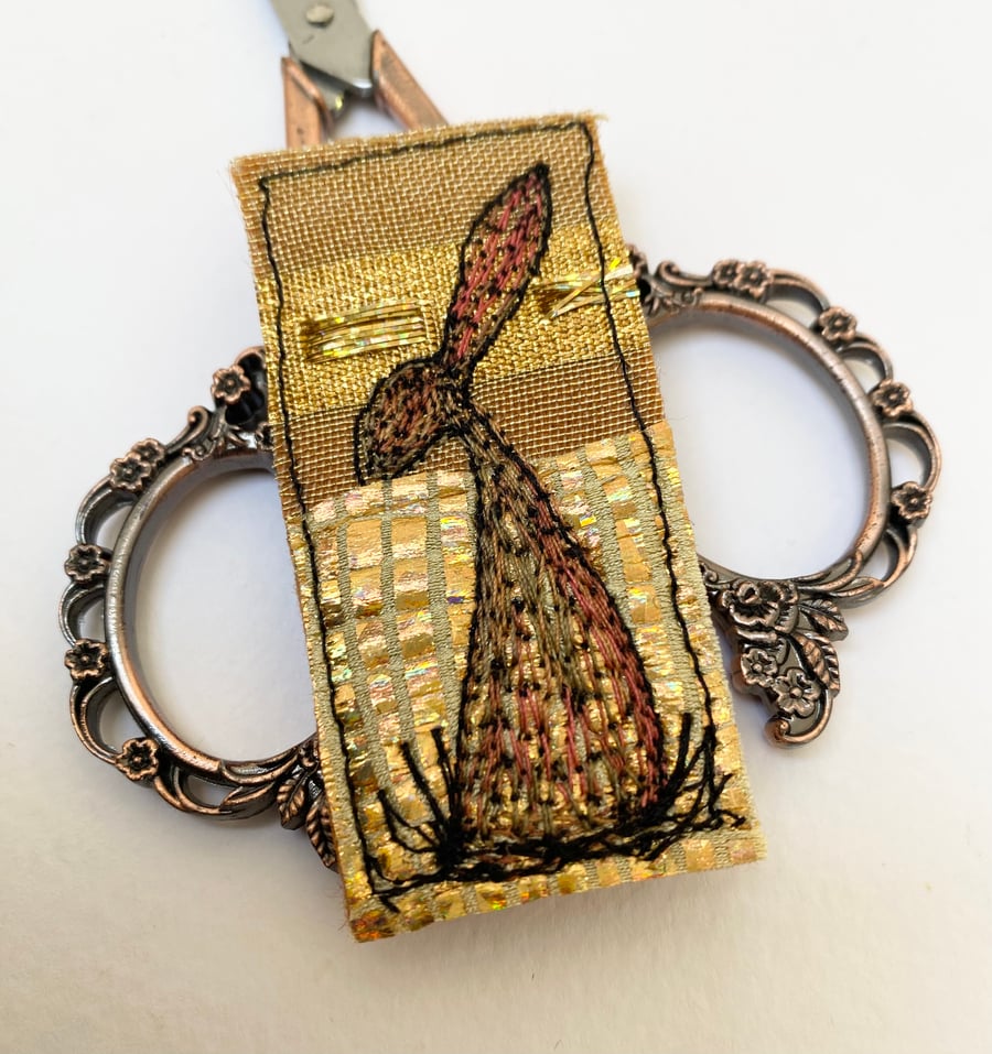 Upcycled hare brooch pin or badge. 