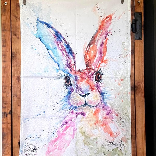 Hare Tea Towel, Wildlife Art Tea Towel, 100% Cotton, Homeware, Textiles, Waterco