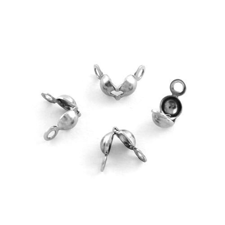 Stainless Steel Callottes - Silver Tone, 4mm x 6mm - Pack of 30x - Durable Findi