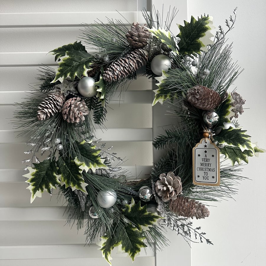 Scandinavian evergreen pine Christmas wreath farmhouse style wall hanging