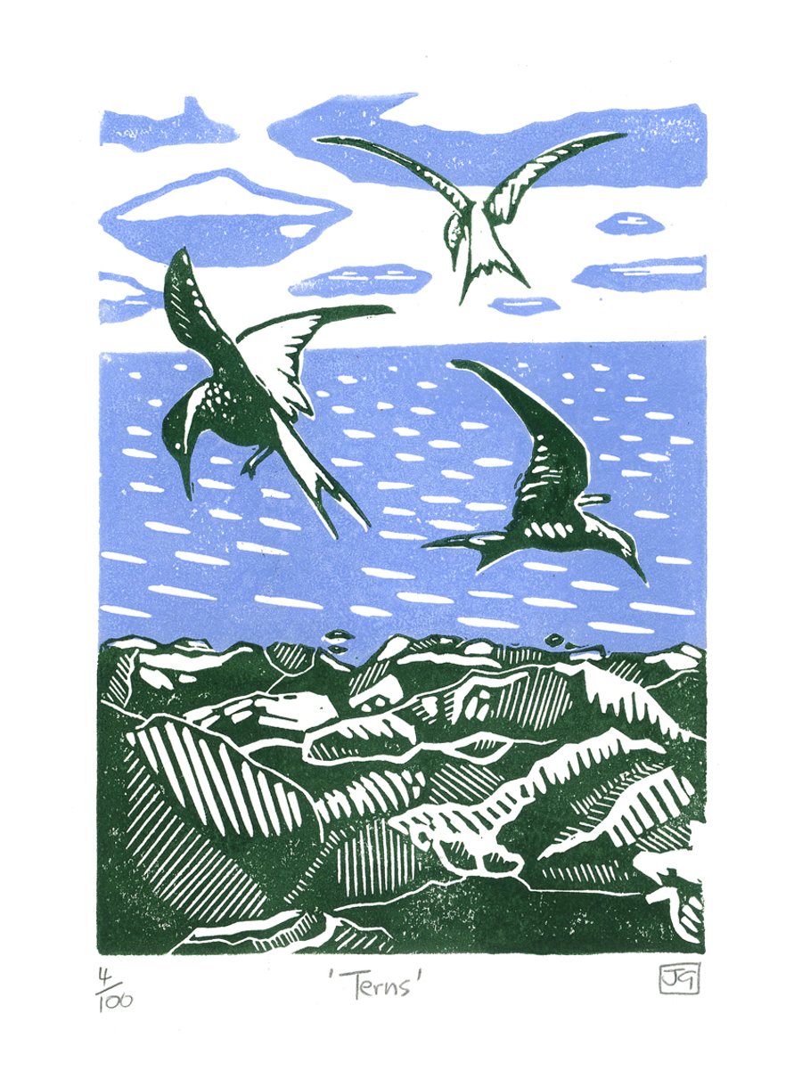 Terns linocut print