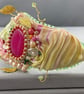 Green & Pink Silk Beaded Side Tiara with Pink Agate and Pearls - Image 1