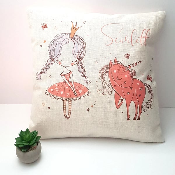Princess and Unicorn personalised cushion cover 