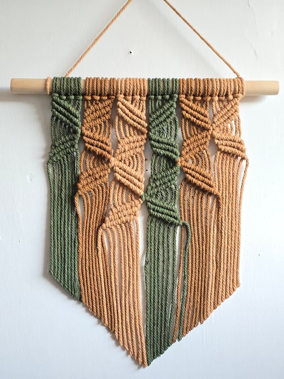 Green and Brown Small Macrame Wall Hanging - Scandinavian Style Home Decor