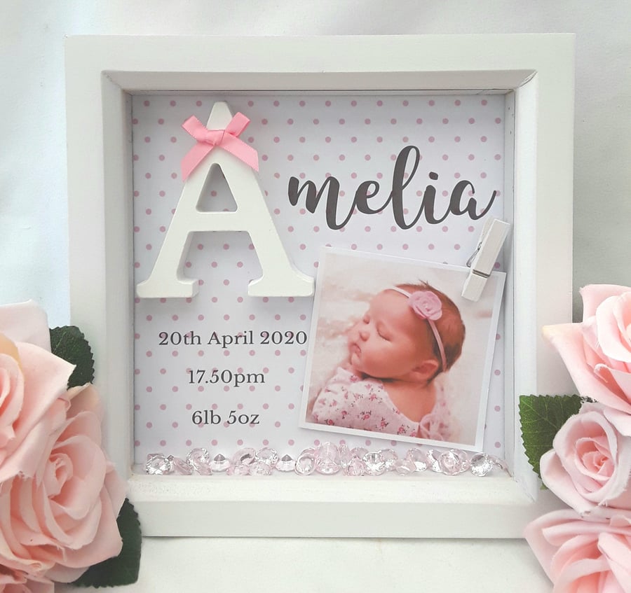 23cm Personalised New baby frame,new baby gift,baby girl frame,1 DAY DISPATCH