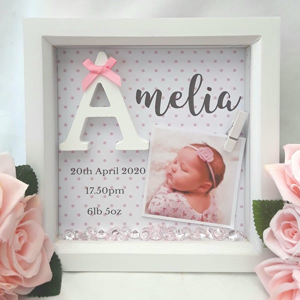 23cm Personalised New baby frame,new baby gift,baby girl frame,1 DAY DISPATCH