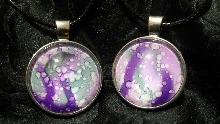 Purple and green quirky pendants