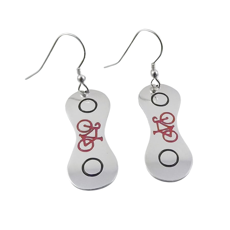 Bicycle Chain Drop Earrings, Cycling Jewellery, Gift for Cyclist