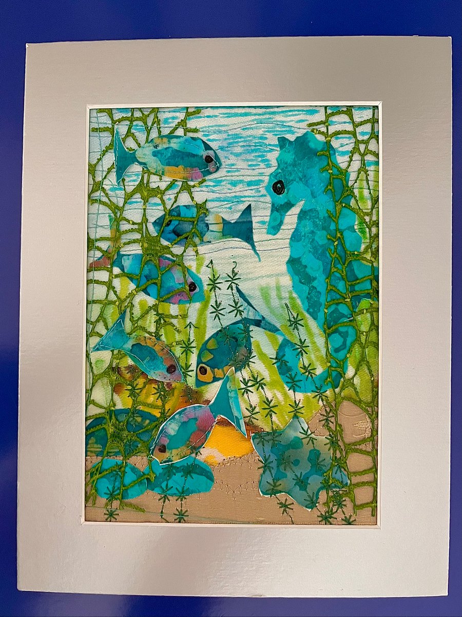 Textile picture with fish and seahorse 