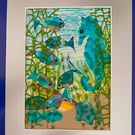 Textile picture with fish and seahorse 
