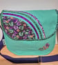 Mint green handbag with green and violet leaves  - Image 10