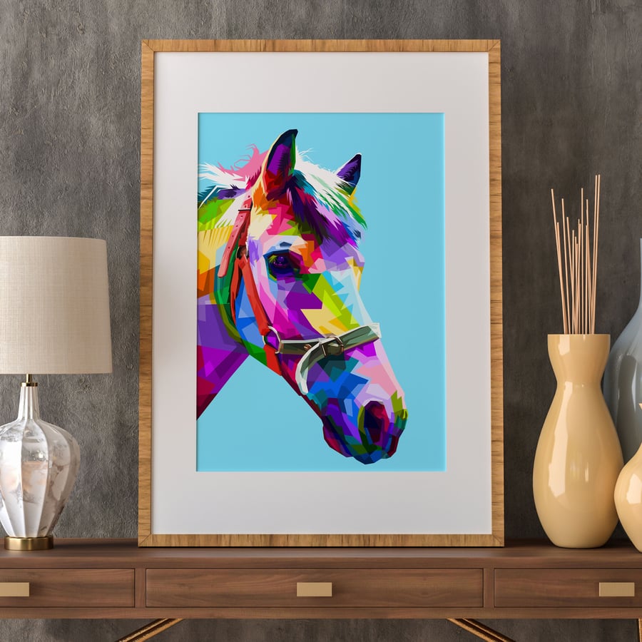 Horse geometric rainbow print