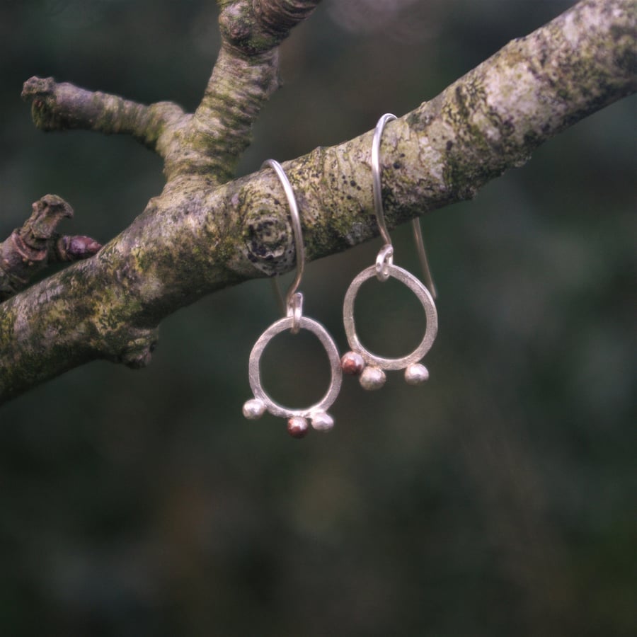  Eco Silver and Copper Seed Pod Mismatched  Dangle Earrings