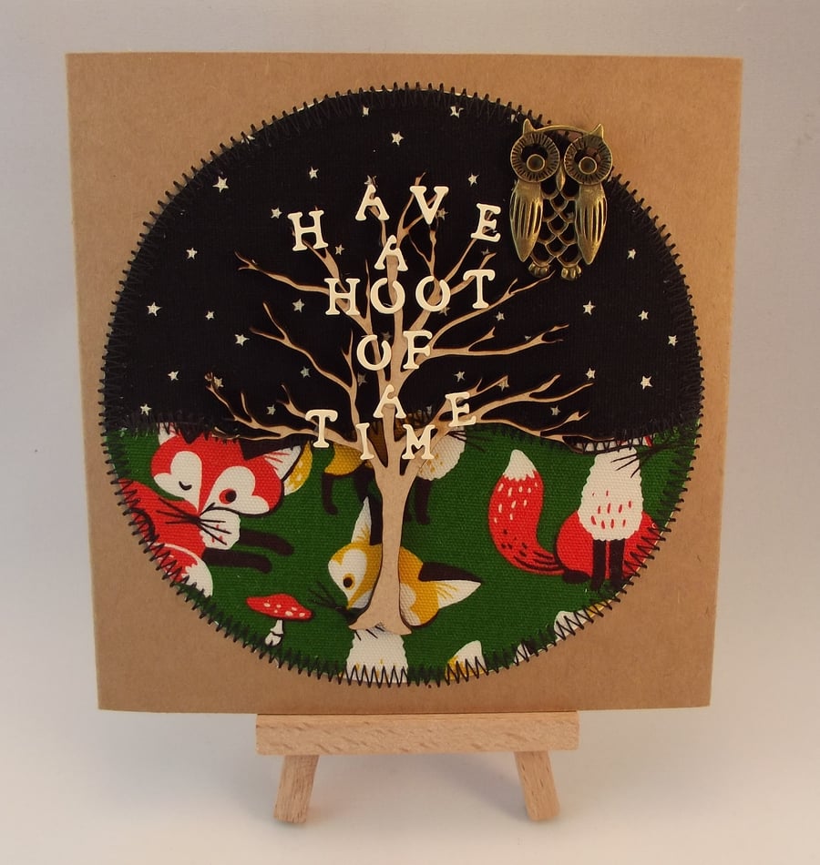 Have A Hoot of a Time Fabric Greetings Card