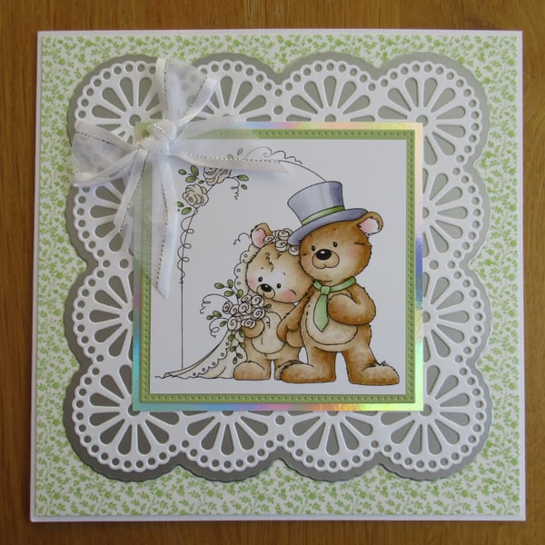 Teddy Bear Wedding Card - 17cm square