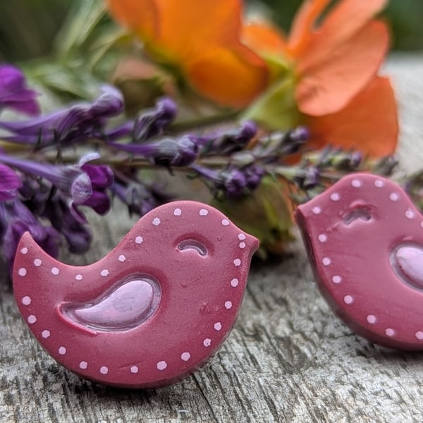 Dusky pink bird stud earrings 