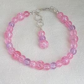 Pretty Pink & lilac Candy-Coloured Glass Bead Bracelet