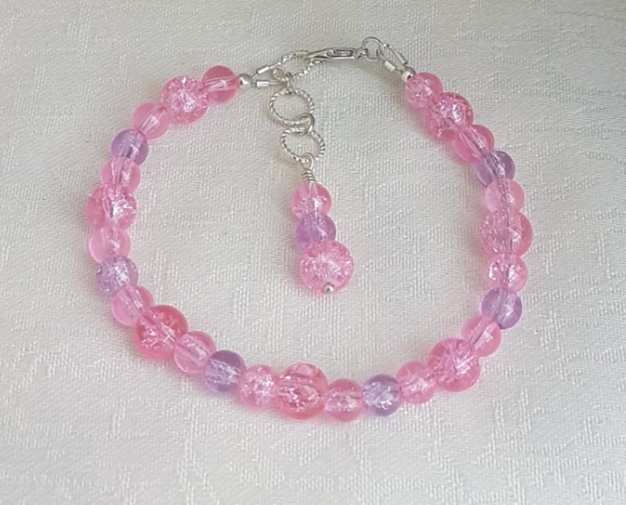 Pretty Pink & lilac Candy-Coloured Glass Bead Bracelet