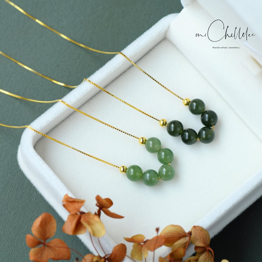Natural Jade Balls Pendant Necklace With 925Sterling Silver Chain