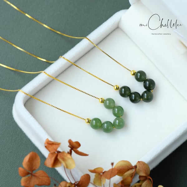 Natural Jade Balls Pendant Necklace With 925Sterling Silver Chain