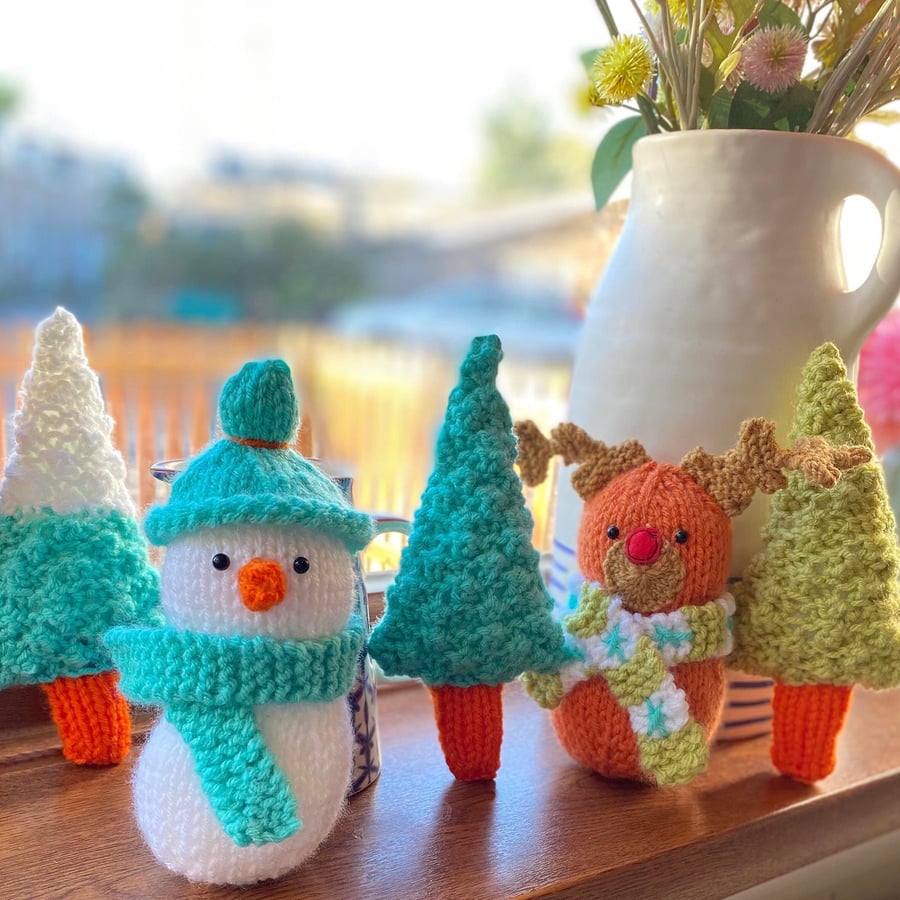Christmas Collection Knitting Pattern Set: Snowman, Rudolph & Christmas Trees