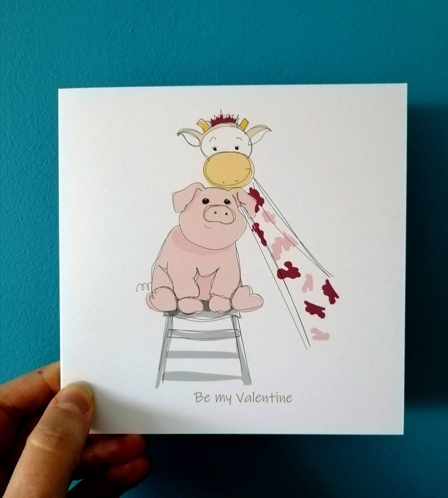 Giraffe & Pig Card, Valentines Day card, anniversary, engagement card
