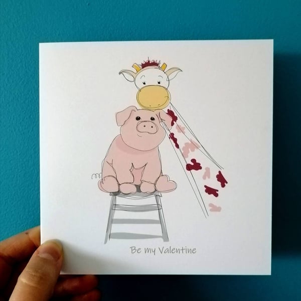 Giraffe & Pig Card, Valentines Day card, anniversary, engagement card