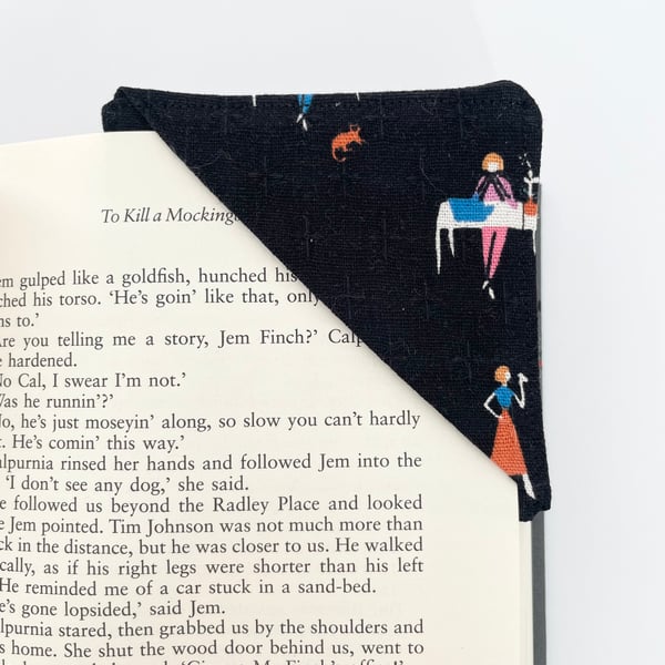 Recycled Laura Ashley Cat and Plant Corner Bookmark