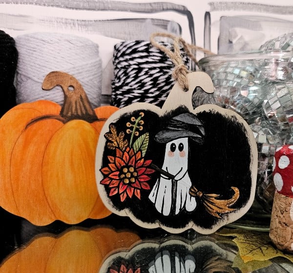 Witchy Autumn Ghost - Handpainted hanging decoration