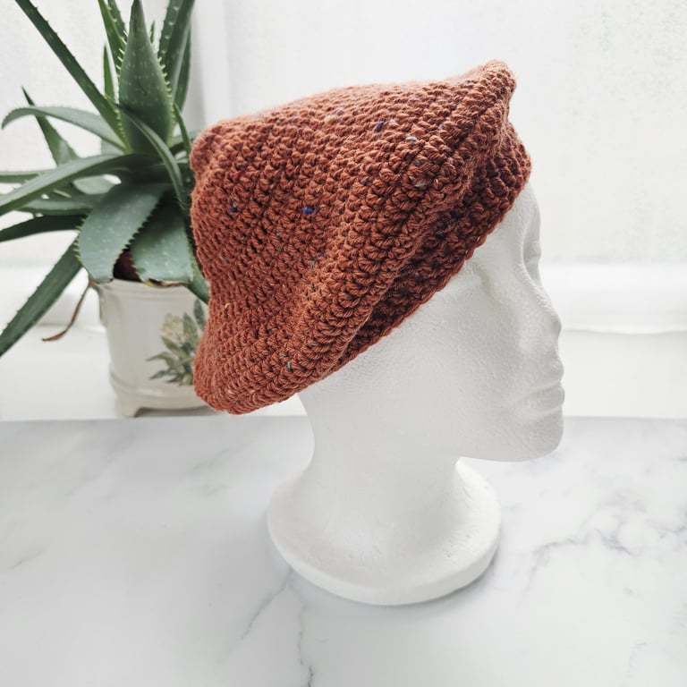 Orange Spice Beret Hat, Merino Wool, Autumn Winter Accessories