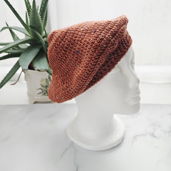 Orange Spice Beret Hat, Merino Wool, Autumn Winter Accessories