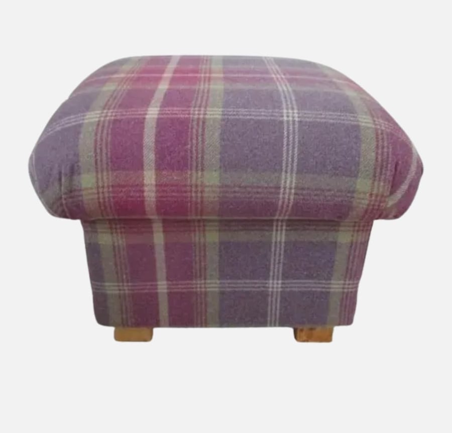 Storage Footstool Balmoral Amethyst Fabric Tartan Check Pouffe Purple Mauve Pink