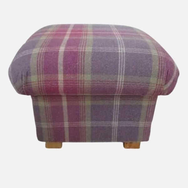 Storage Footstool Balmoral Amethyst Fabric Tartan Check Pouffe Purple Mauve Pink