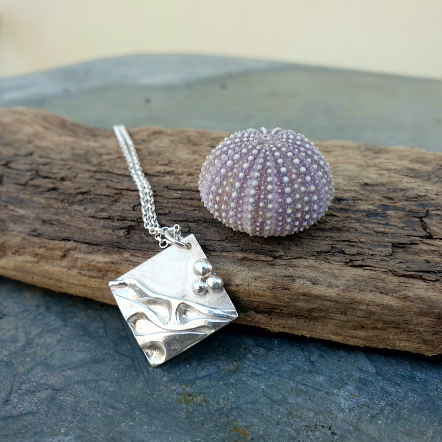 Silver beach, coast, shoreline pendant 