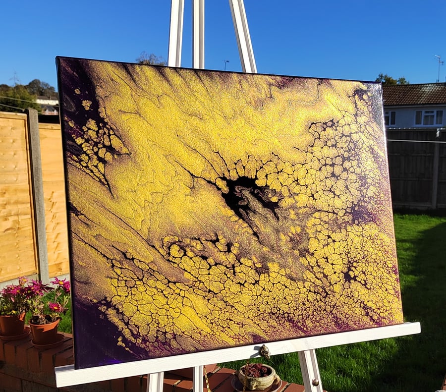 40x50cm Gold Acrylic Pour Painting Fluid Art Canvas Home Decor Abstract Artwork