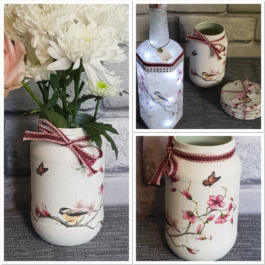 Bird and blossom vase