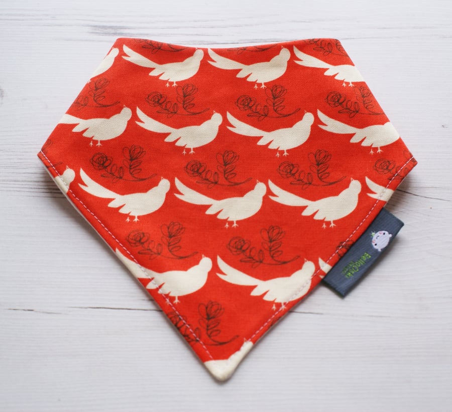 Bandana Dribble Bib Handmade Japanese Tori Birds on Oxford Cloth BABY GIFT IDEA