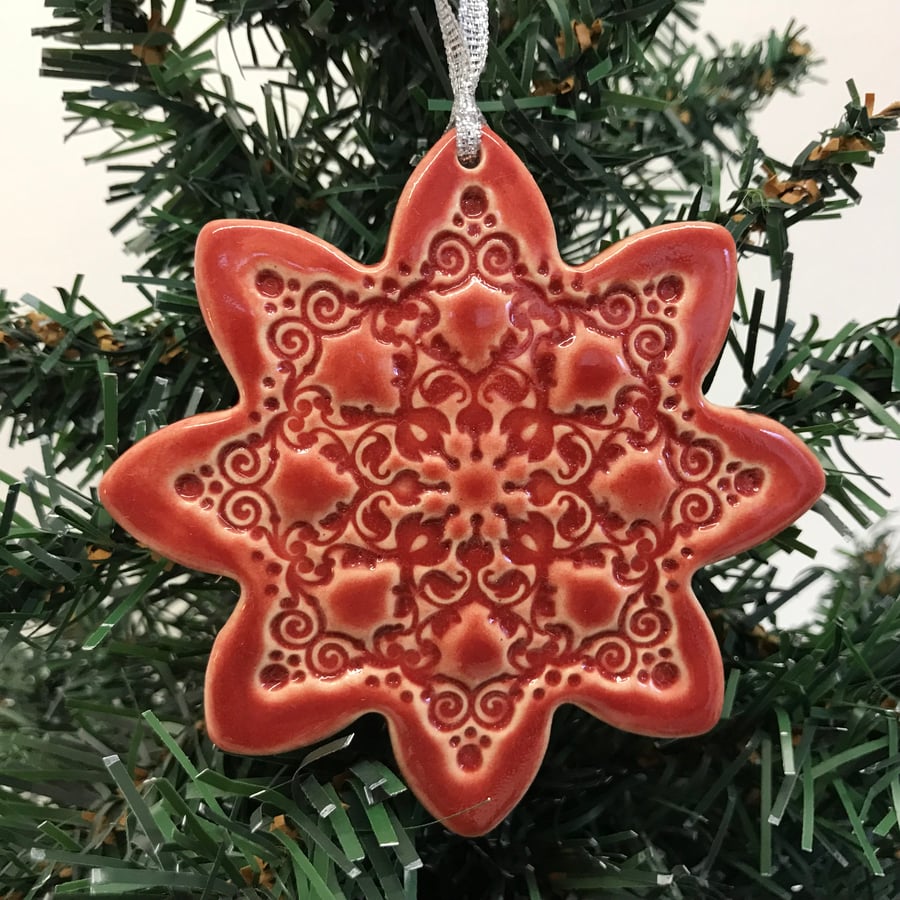 Ceramic Winter Flower Christmas decoration.(red)