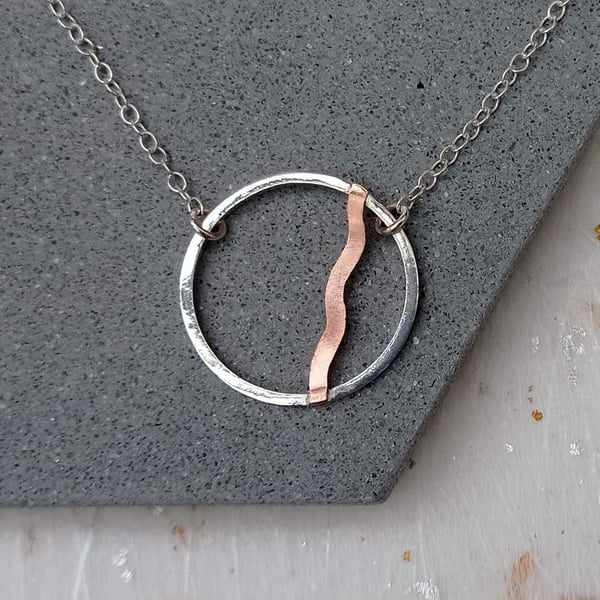 Silver and copper necklace, infinity necklace, round necklace