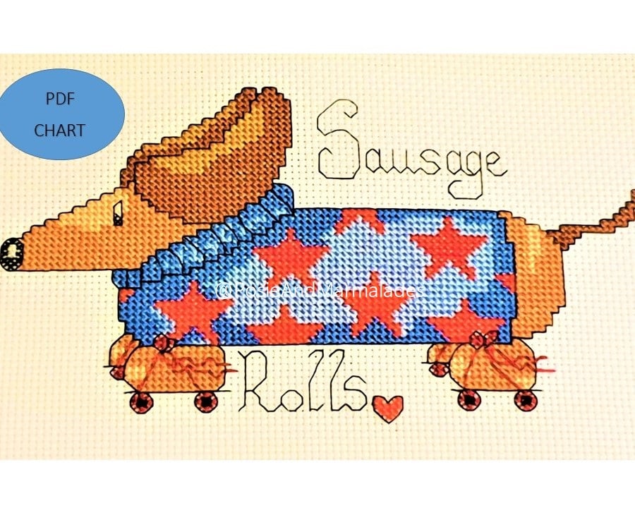 Dachshund on Roller Skates Cross Stitch Pattern (Digital Download)