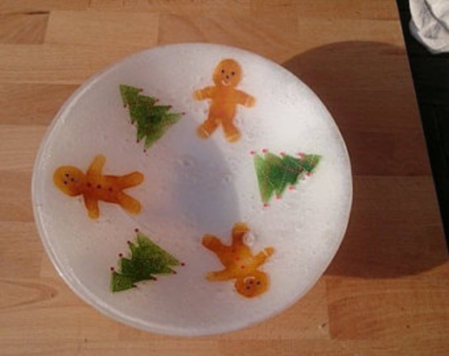 Fused Glass Gingerbread Bowl and Christmas Tree Bowl