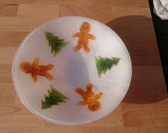 Fused Glass Gingerbread Bowl and Christmas Tree Bowl