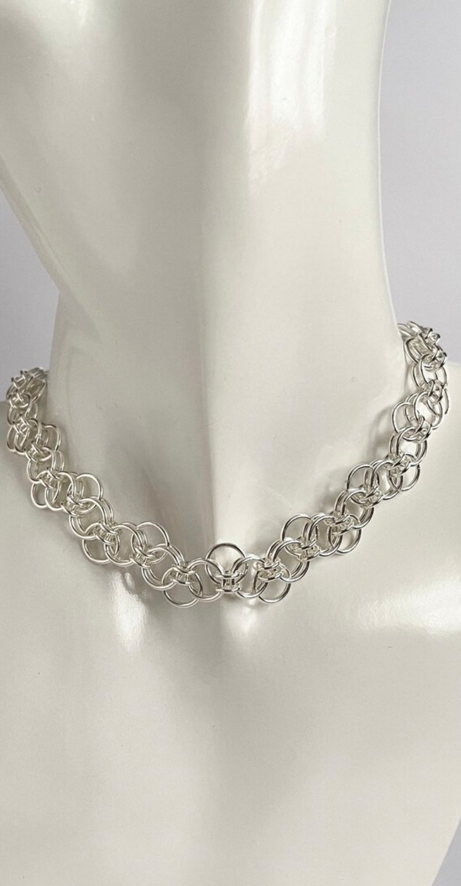 Zig Zag Sterling Silver Chainmaille Chain Choker Necklace in Three Lengths