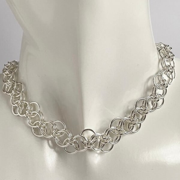 Zig Zag Sterling Silver Chainmaille Chain Choker Necklace in Three Lengths