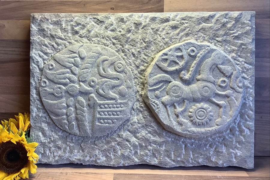 Celtic Stater both sides - Coin Stone Carving - gift for Coin collector