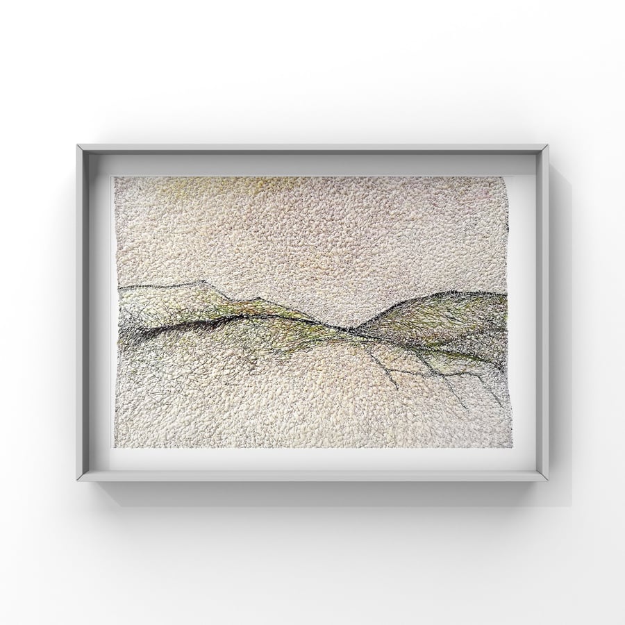 View Over Dartmoor I. Digital print from original stitch work.