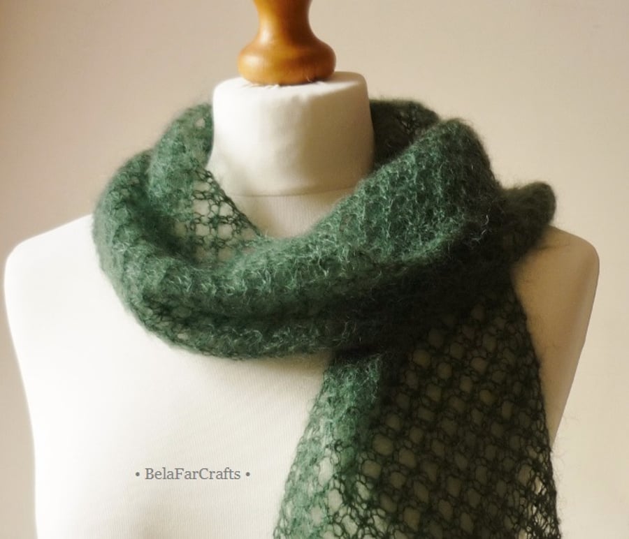 Featherweight scarf - Gift for Her - Cypress green decorative scarf