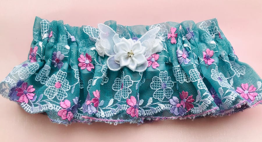JACQUELINE Embroidered Teal Lace Wedding Garter