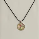 Shabby Chic Floral Glass Pendant Necklace. Design 10